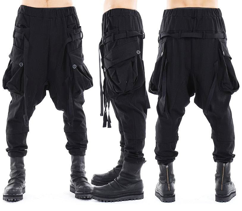 Webbing Drop Crotch Multi Strap Cargo Jersey Harem Pants Streetwear - Ofelya Boutique