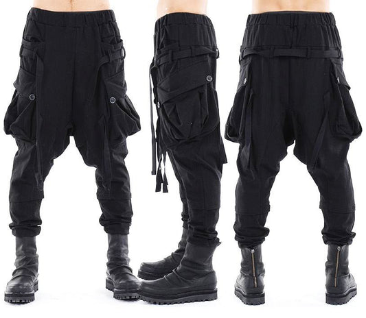 Webbing Drop Crotch Multi Strap Cargo Jersey Harem Pants Streetwear - Ofelya Boutique