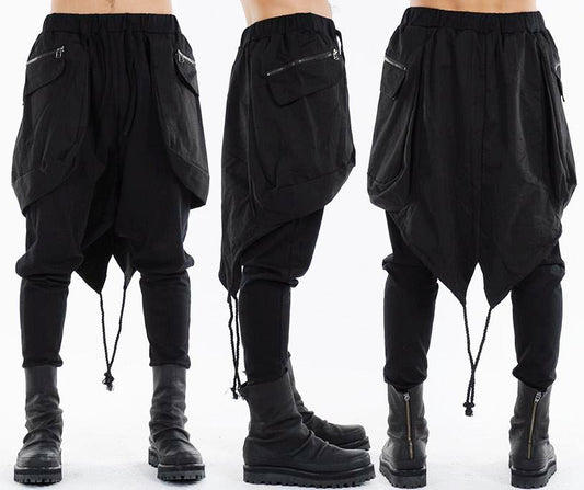 Bohemian Kilt Layered Drop Crotch Ribbed Legging Layered Shorts Pants - Ofelya Boutique