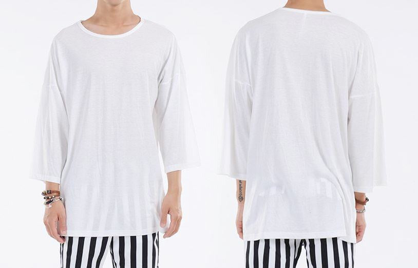 Japanese Oversized 3/4 Sleeve Samurai Shoulder Crop Viscose T-Shirt - Ofelya Boutique