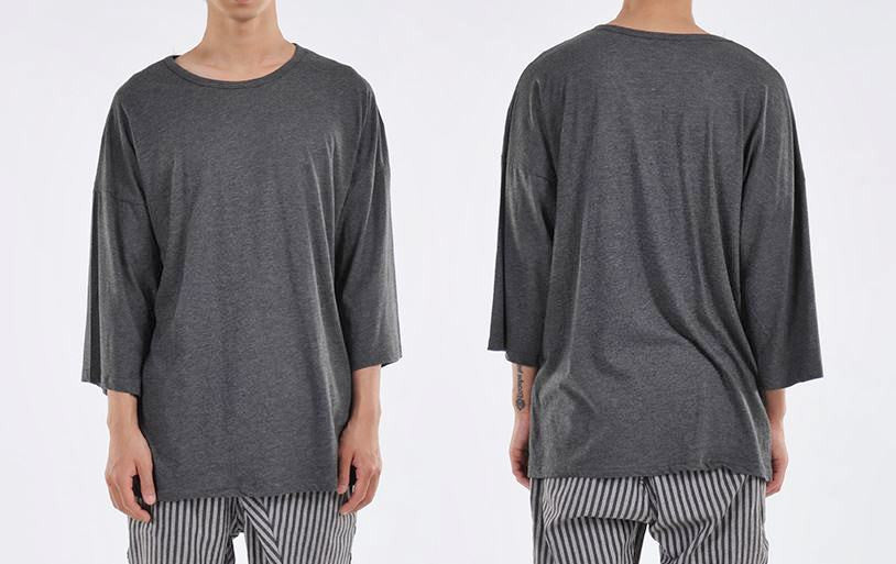 Japanese Oversized 3/4 Sleeve Samurai Shoulder Crop Viscose T-Shirt - Ofelya Boutique