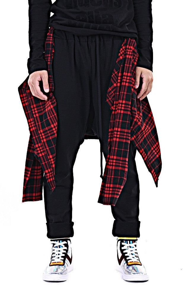 Dark Skirt Flannel Layer Men's Loose Casual Drop Crotch Harem Pants - Ofelya Boutique