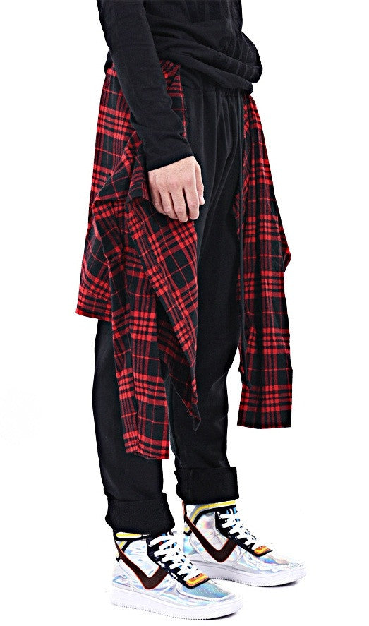 Dark Skirt Flannel Layer Men's Loose Casual Drop Crotch Harem Pants - Ofelya Boutique
