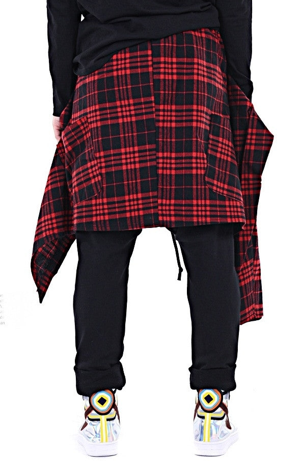 Dark Skirt Flannel Layer Men's Loose Casual Drop Crotch Harem Pants - Ofelya Boutique