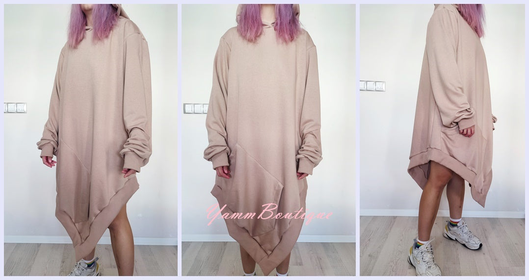 XS-6XL Women Asymmetric Hem Hoodie / Curved Hem + PLUS SIZE