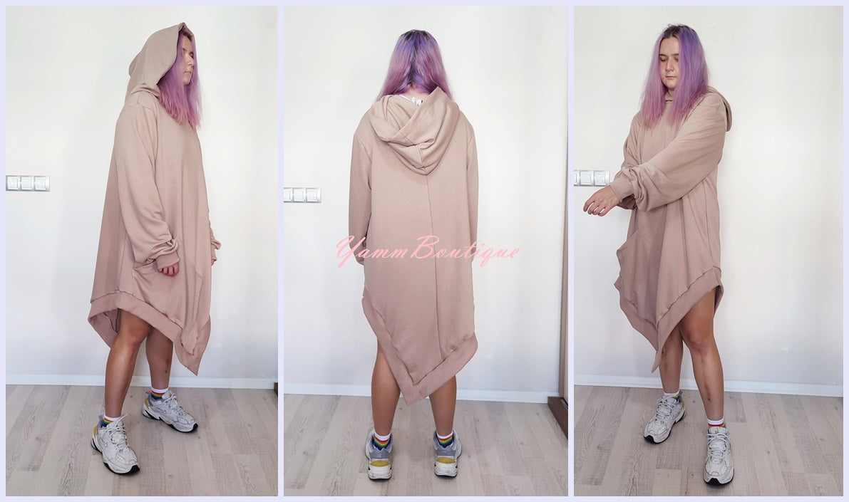 XS-6XL Women Asymmetric Hem Hoodie / Curved Hem + PLUS SIZE