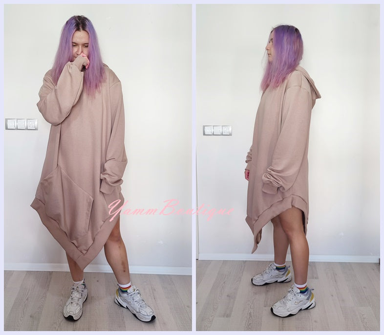 XS-6XL Women Asymmetric Hem Hoodie / Curved Hem + PLUS SIZE