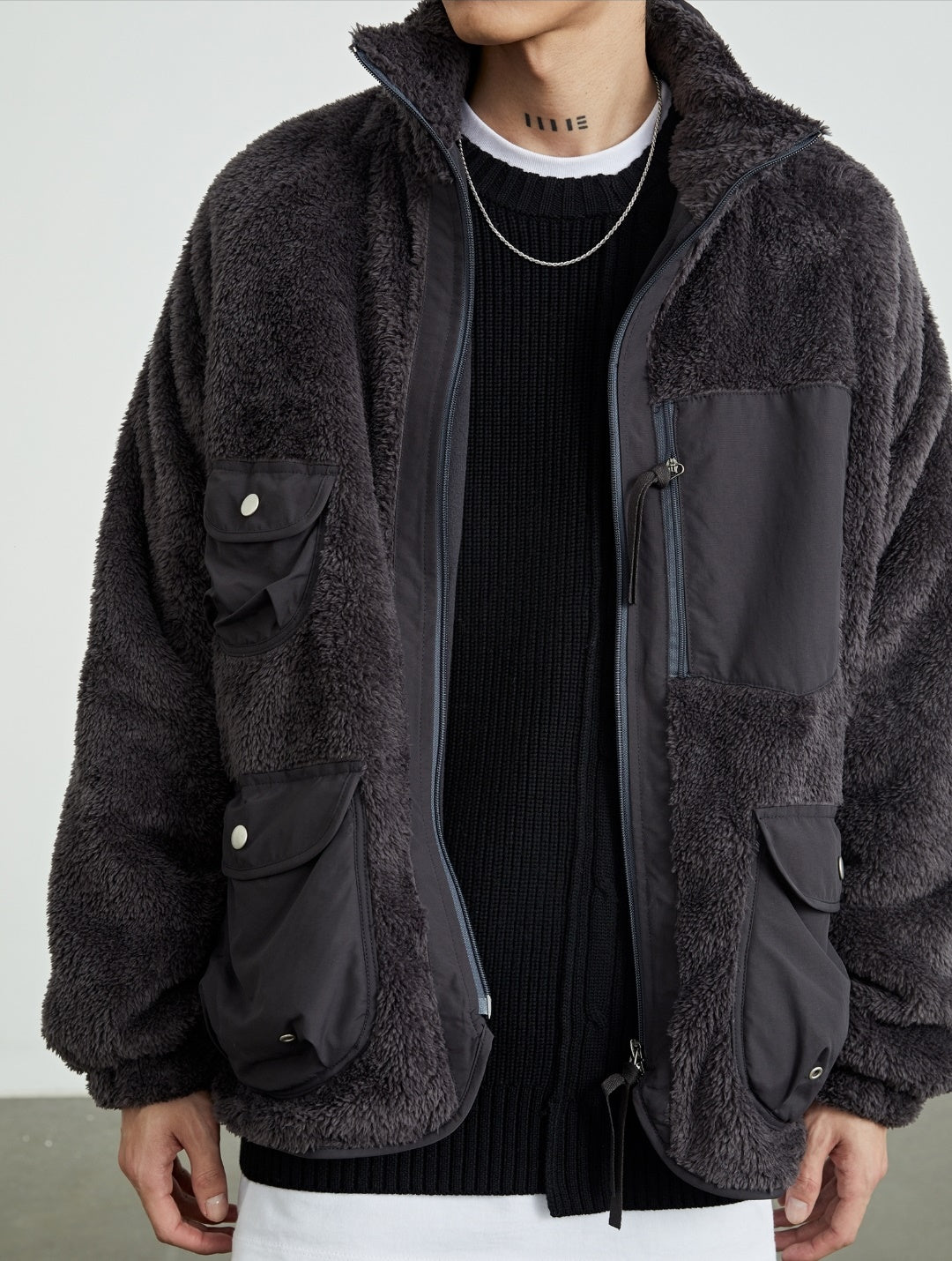 Men's Plus Size Oversized Sherpa Anorak BoxyFit Furry Jacket