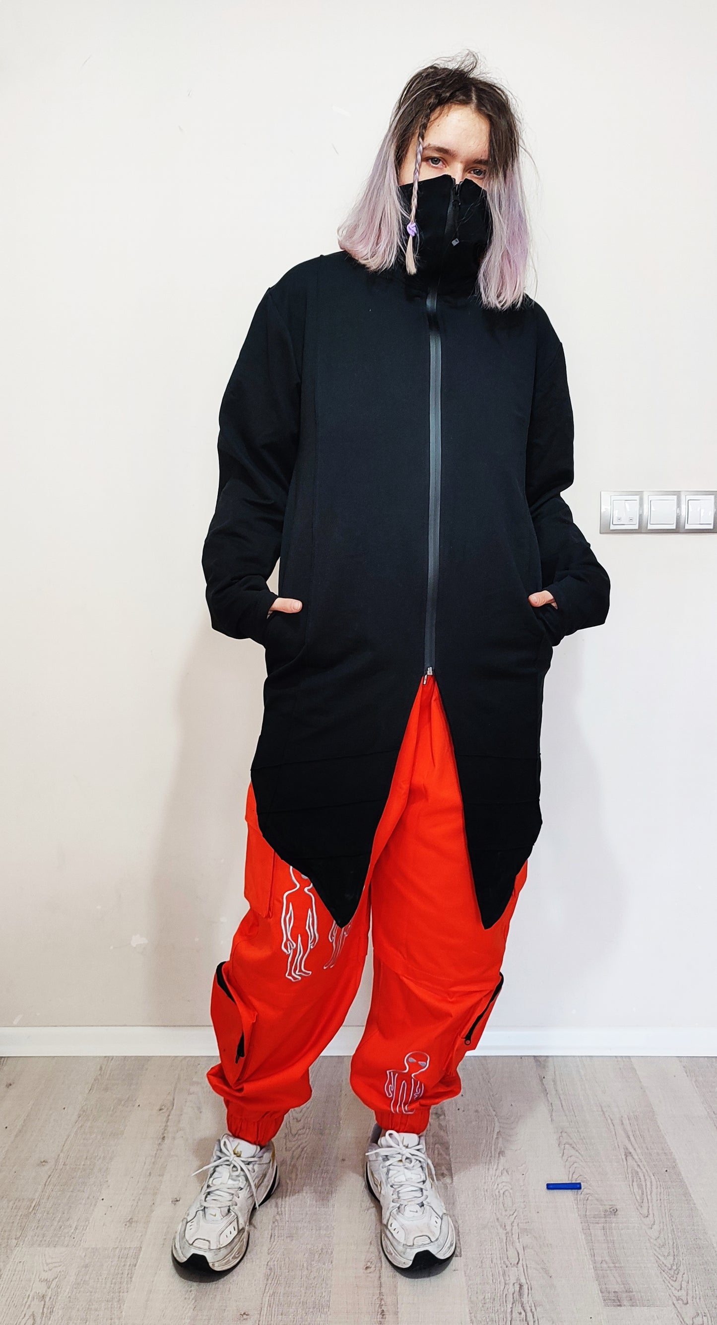 High Neck Full Zip Goth Jacket,Long Asymmetric Steampunk Cardigan