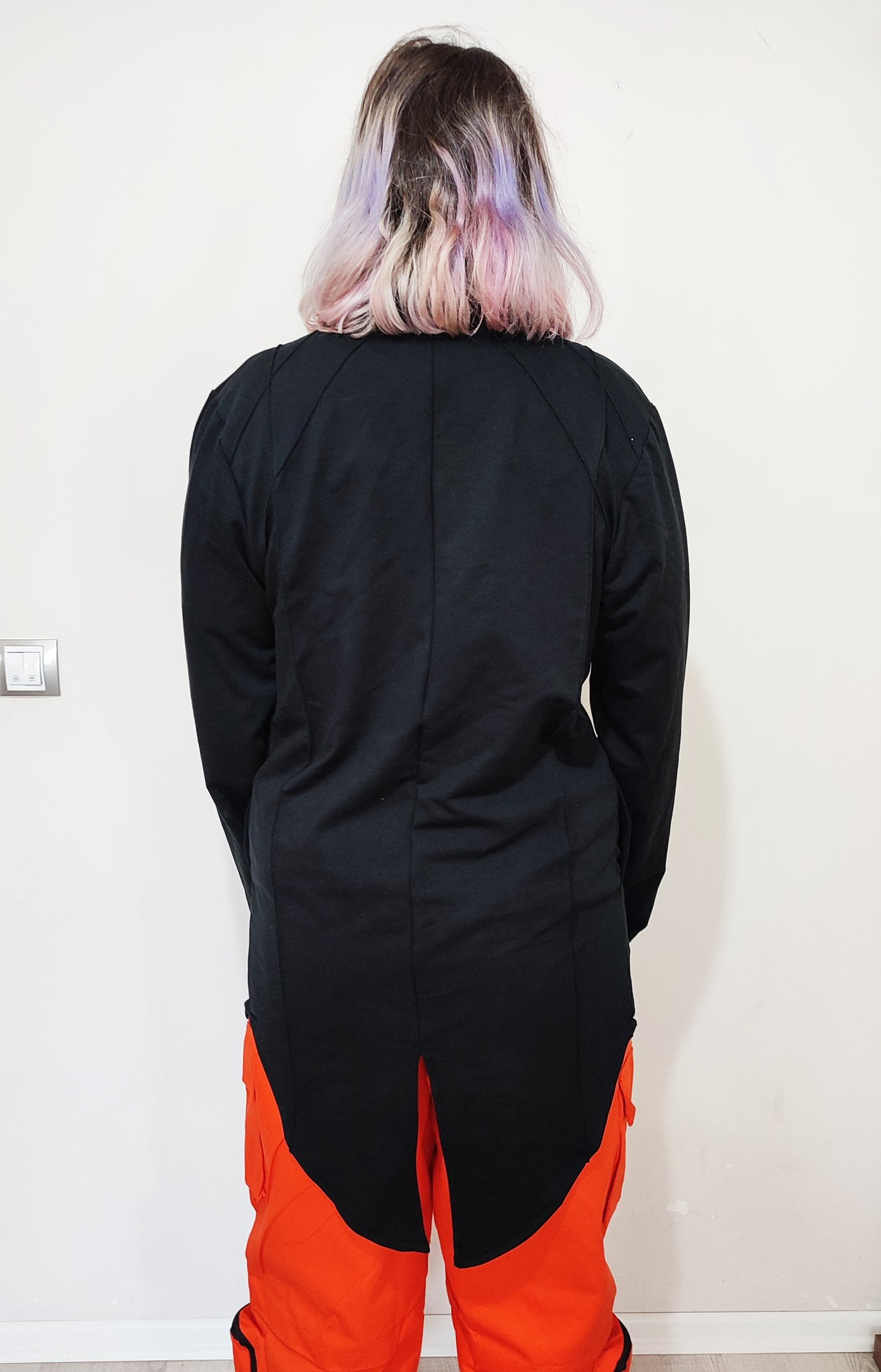 High Neck Full Zip Goth Jacket,Long Asymmetric Steampunk Cardigan