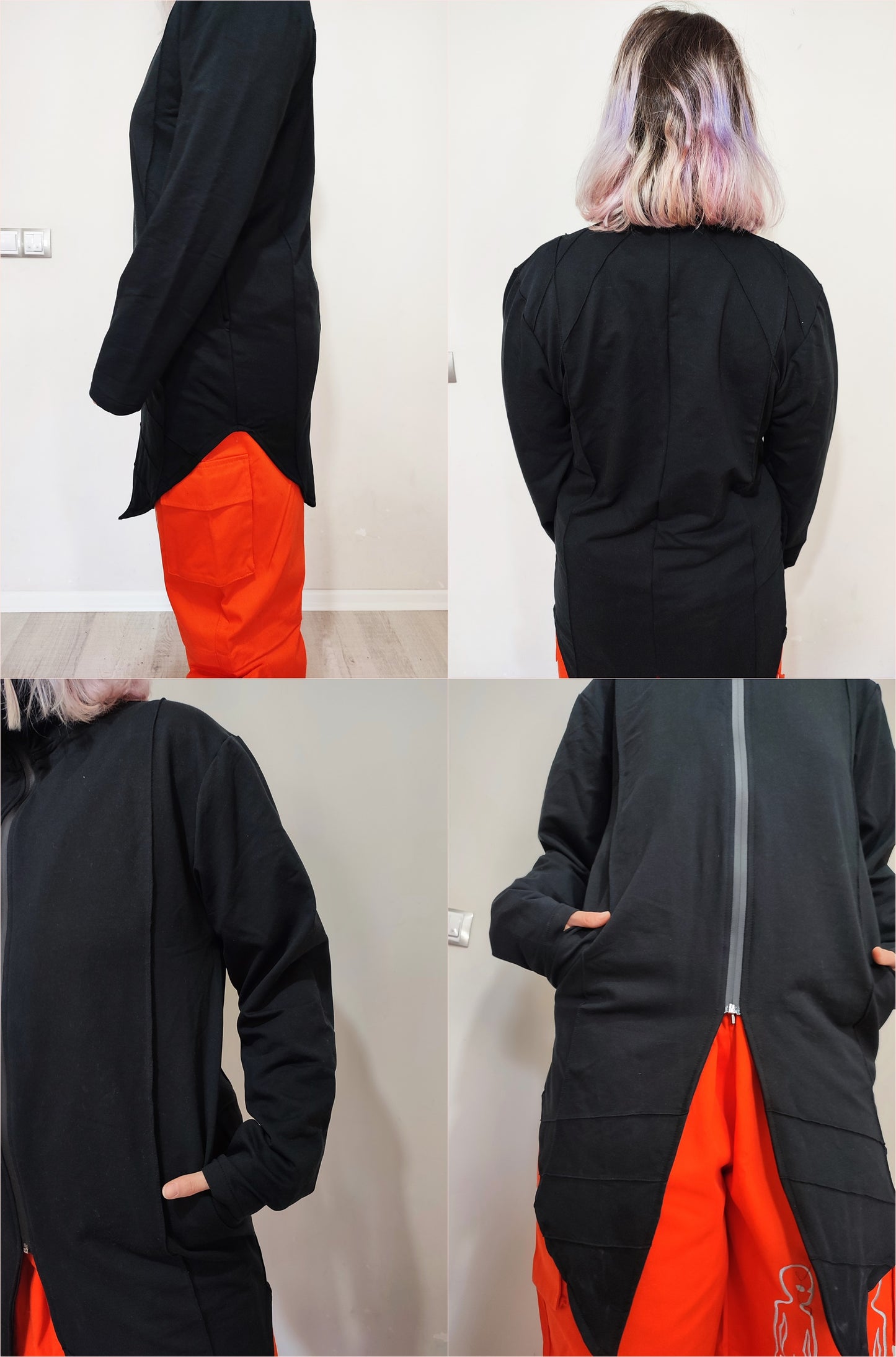 High Neck Full Zip Goth Jacket,Long Asymmetric Steampunk Cardigan