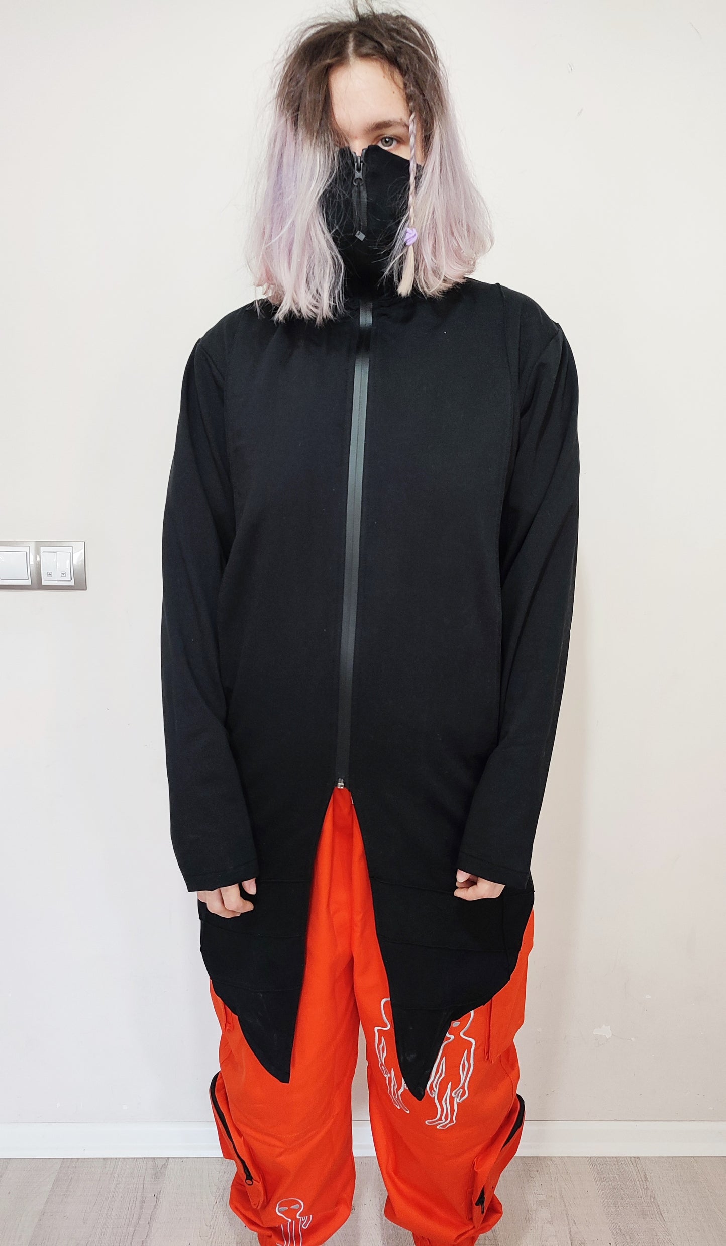 High Neck Full Zip Goth Jacket,Long Asymmetric Steampunk Cardigan