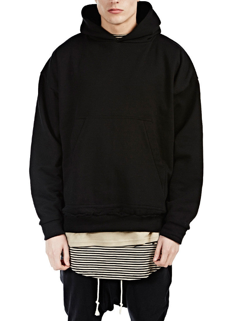 80 's Pullover Hoodie / Oversized Fit / Dropped Shoulder / Rear Neck Badge / Raw Edge Waistband-BB033 - Ofelya Boutique