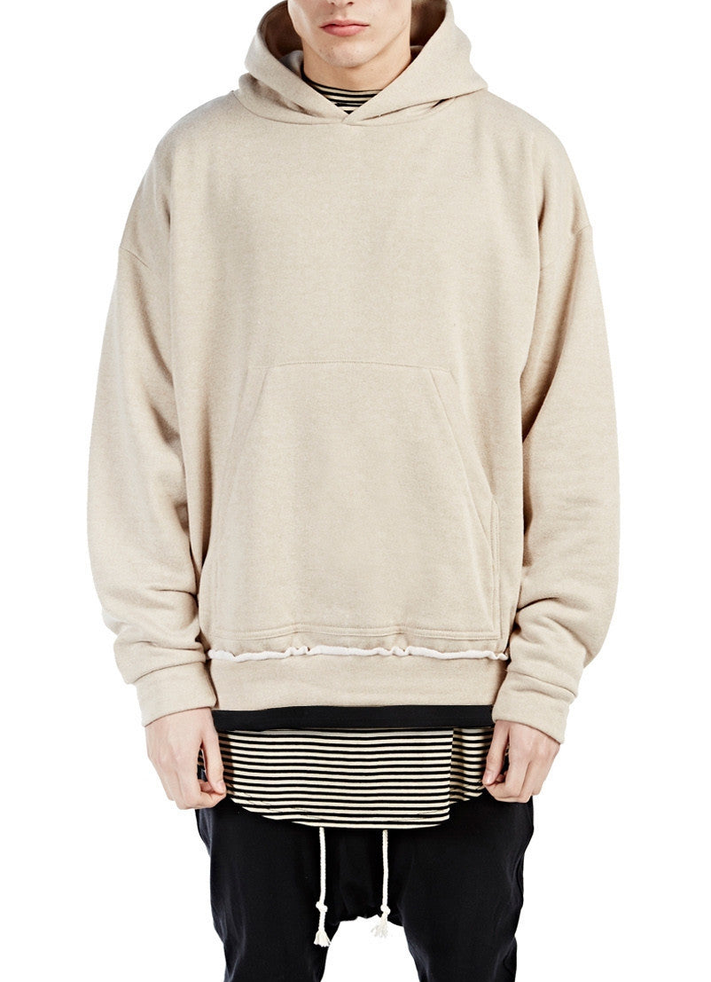 80 's Pullover Hoodie / Oversized Fit / Dropped Shoulder / Rear Neck Badge / Raw Edge Waistband-BB033 - Ofelya Boutique