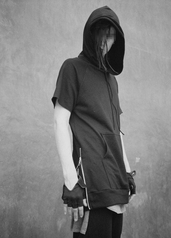 Men's Overlong Short Sleeve Side Zip Extended Cotton Blend Hoodie - Ofelya Boutique