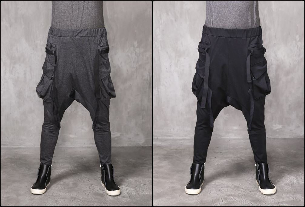 Webbing Drop Crotch Multi Strap Cargo Jersey Harem Pants Streetwear - Ofelya Boutique