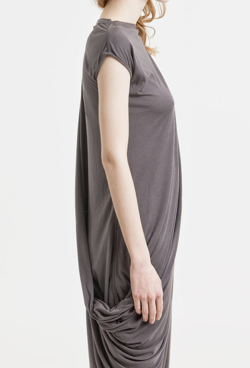 Sleeveless Asymmetrical Draped Nude Silhouette Long Dress - Ofelya Boutique
