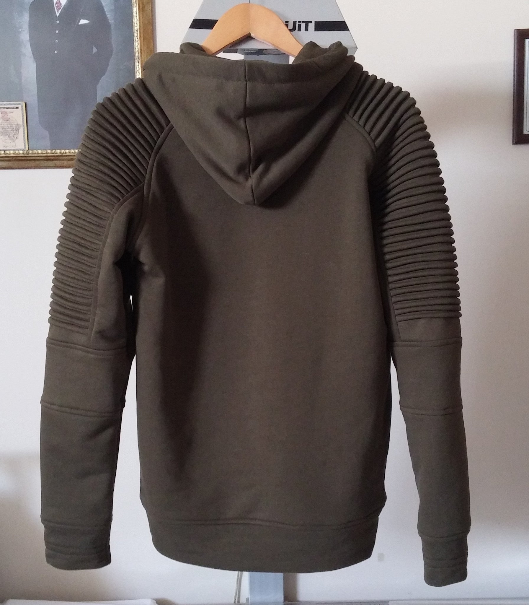 Men's Quilted Shoulder Front Zippers Sweatshirt Hoodie  / Skinny Fit Sweater - Ofelya Boutique