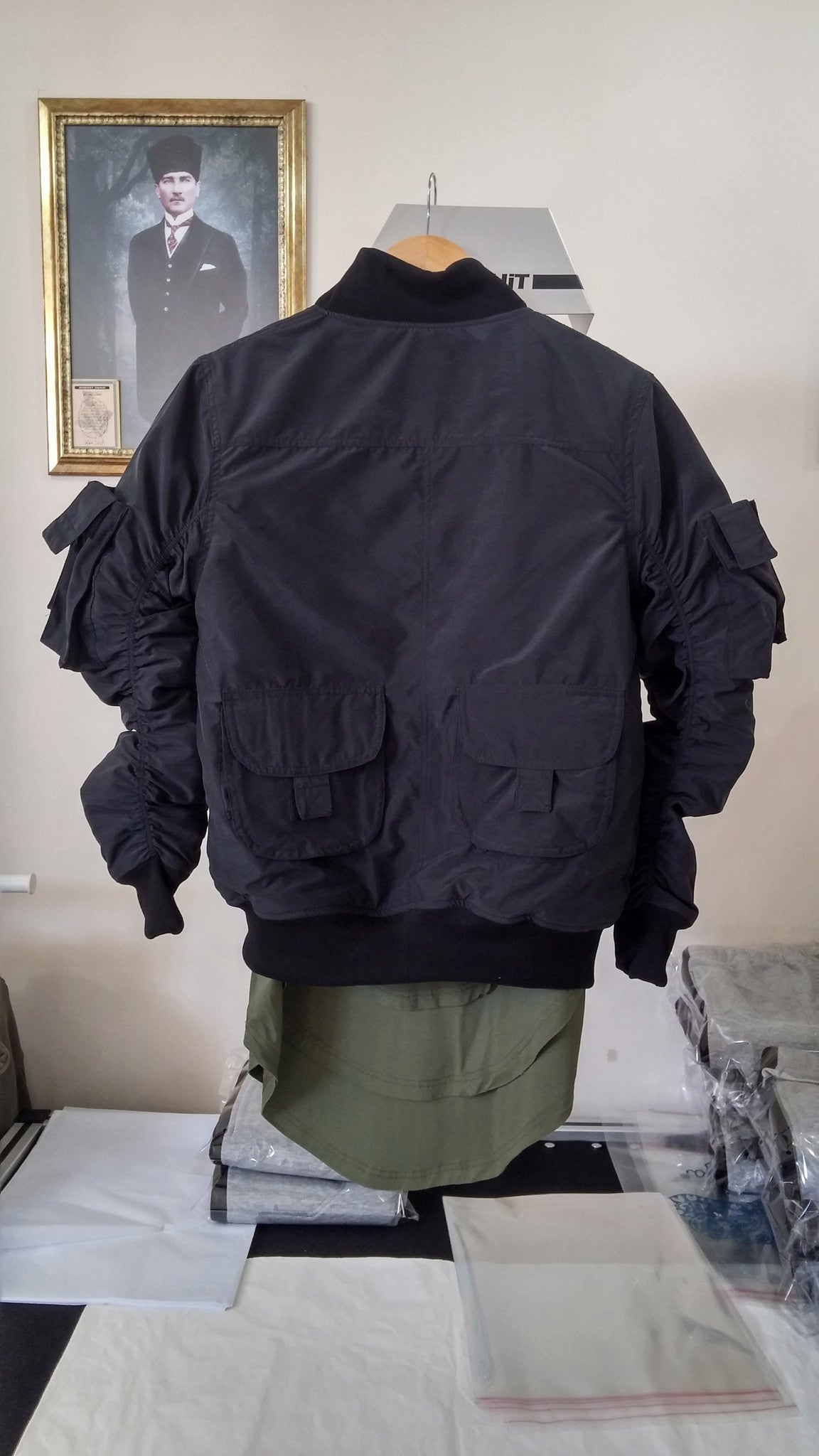 MA1 2 Back Pocket Fog Zipper Sleeves Quilted Bomber Jacket / Flight Jacket /Stich Lines on the Side Ways - Ofelya Boutique