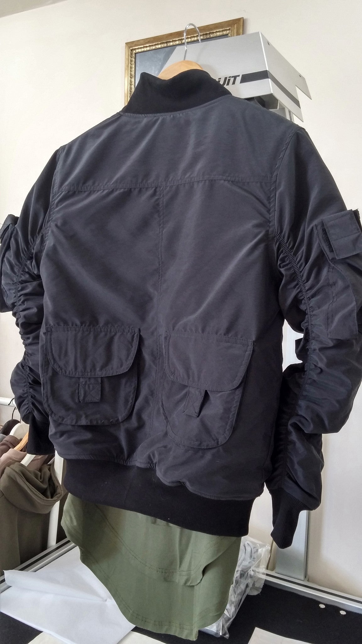 MA1 2 Back Pocket Fog Zipper Sleeves Quilted Bomber Jacket / Flight Jacket /Stich Lines on the Side Ways - Ofelya Boutique