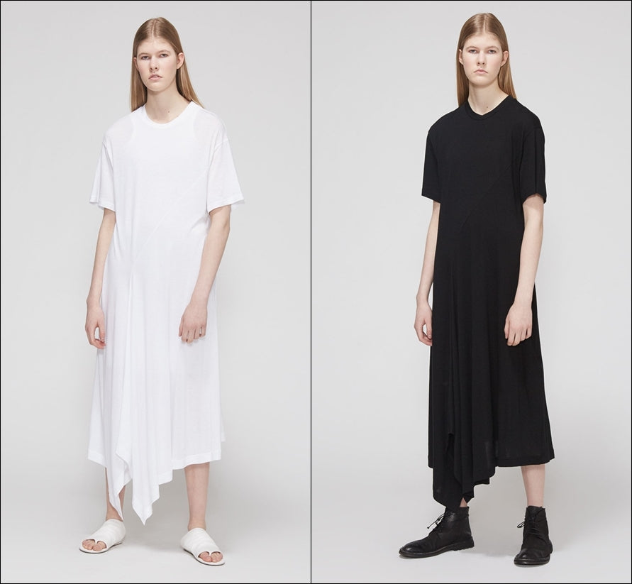 YHJI YAMAMTO Asymmetrical Hem Dress / Plus Size 2XL / White / Viscose Cotton YHJI YAMAMTO Asymmetrical Hem Dress / Plus Size 2XL / White / Viscose Cotton