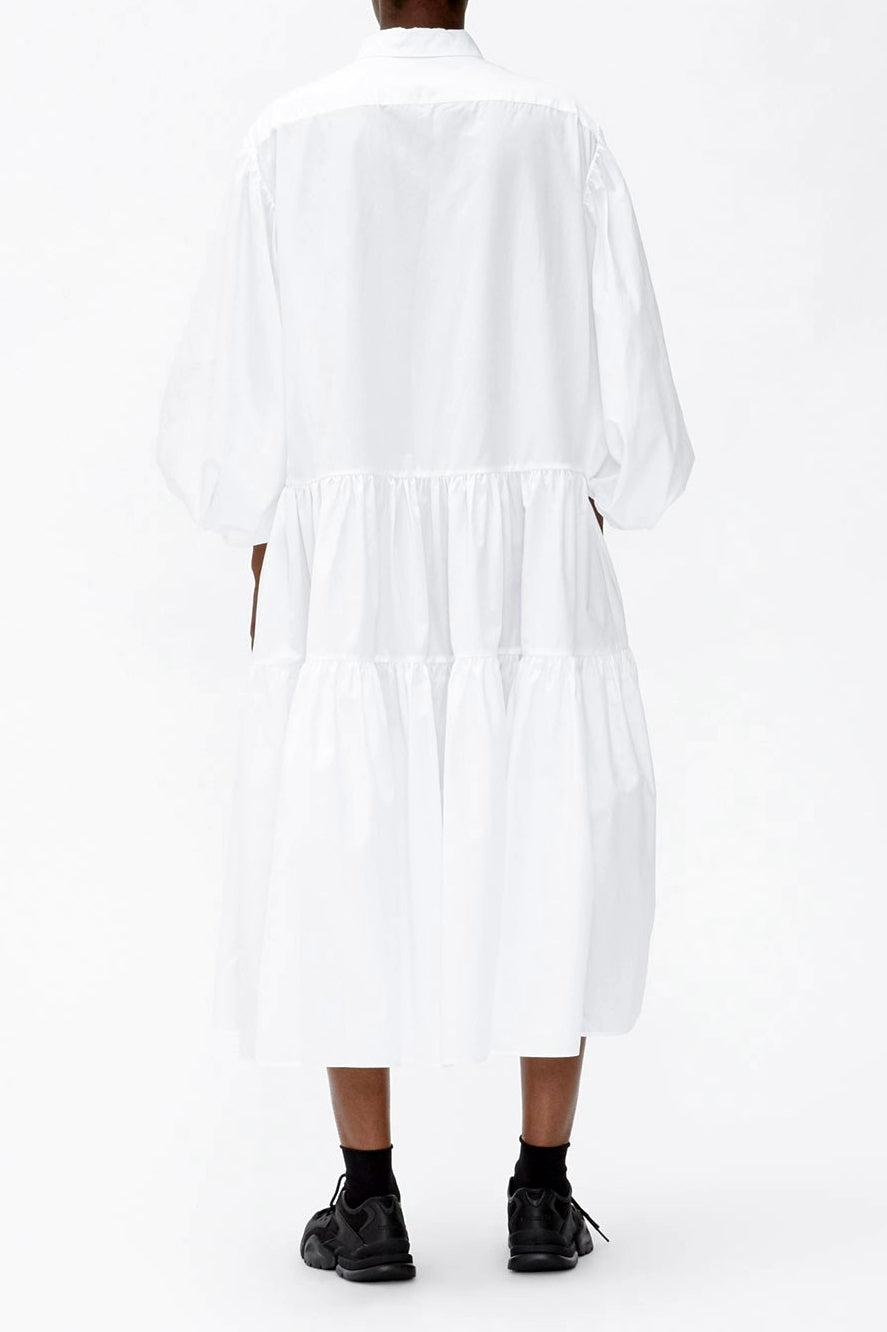 Oversized Button-up Long Dress Shirt Poplin / Pointed collar