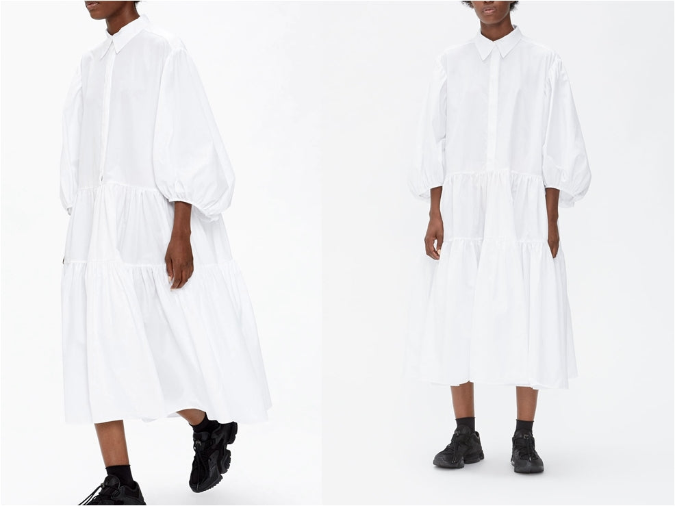 Oversized Button-up Long Dress Shirt Poplin / Pointed collar