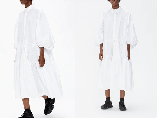 Oversized Button-up Long Dress Shirt Poplin / Pointed collar