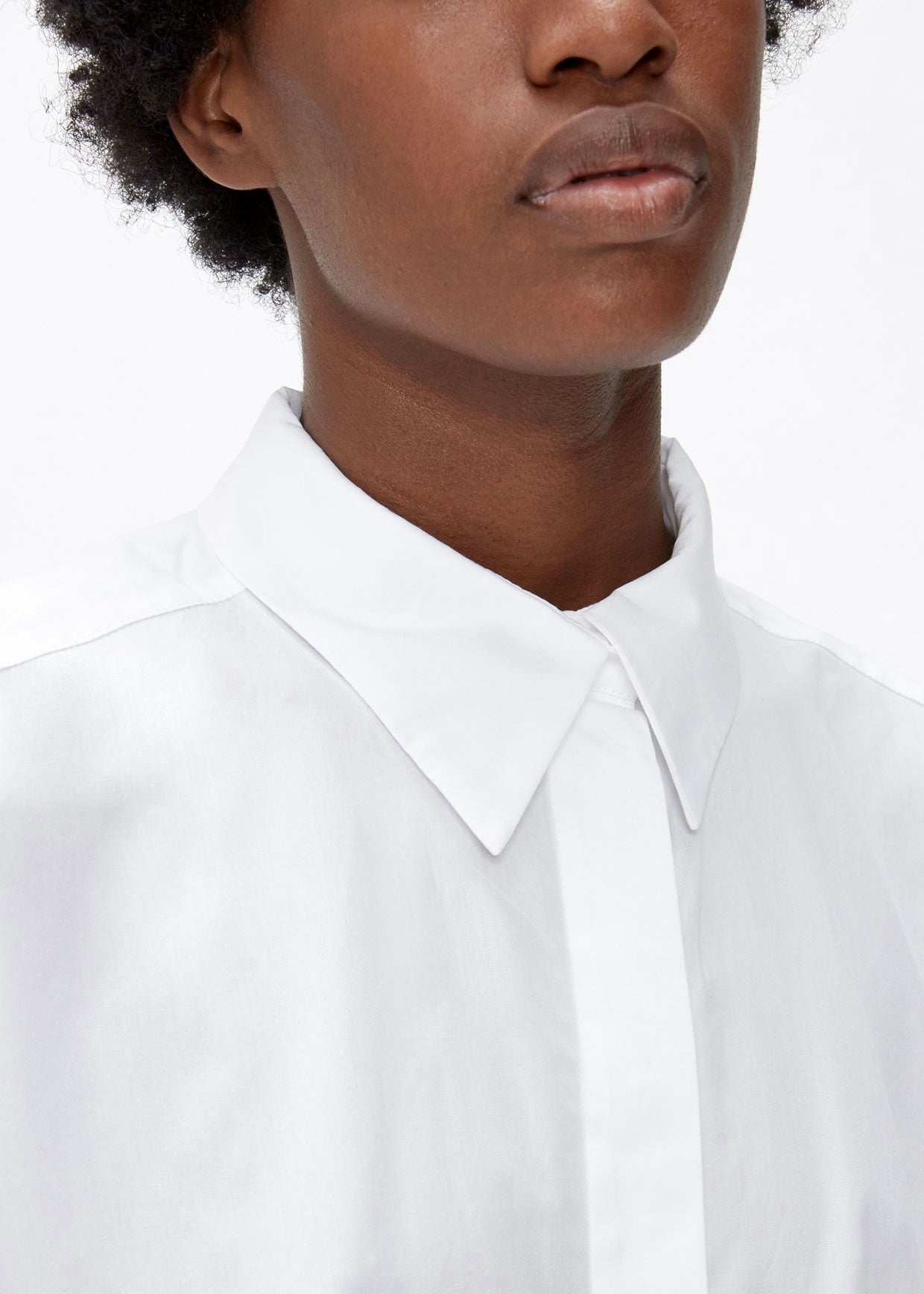 Oversized Button-up Long Dress Shirt Poplin / Pointed collar