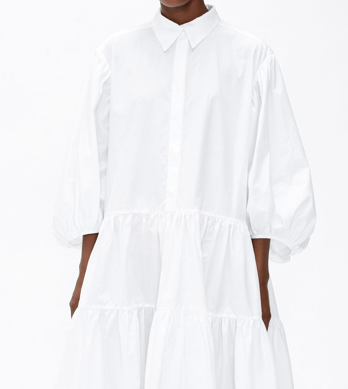 Oversized Button-up Long Dress Shirt Poplin / Pointed collar