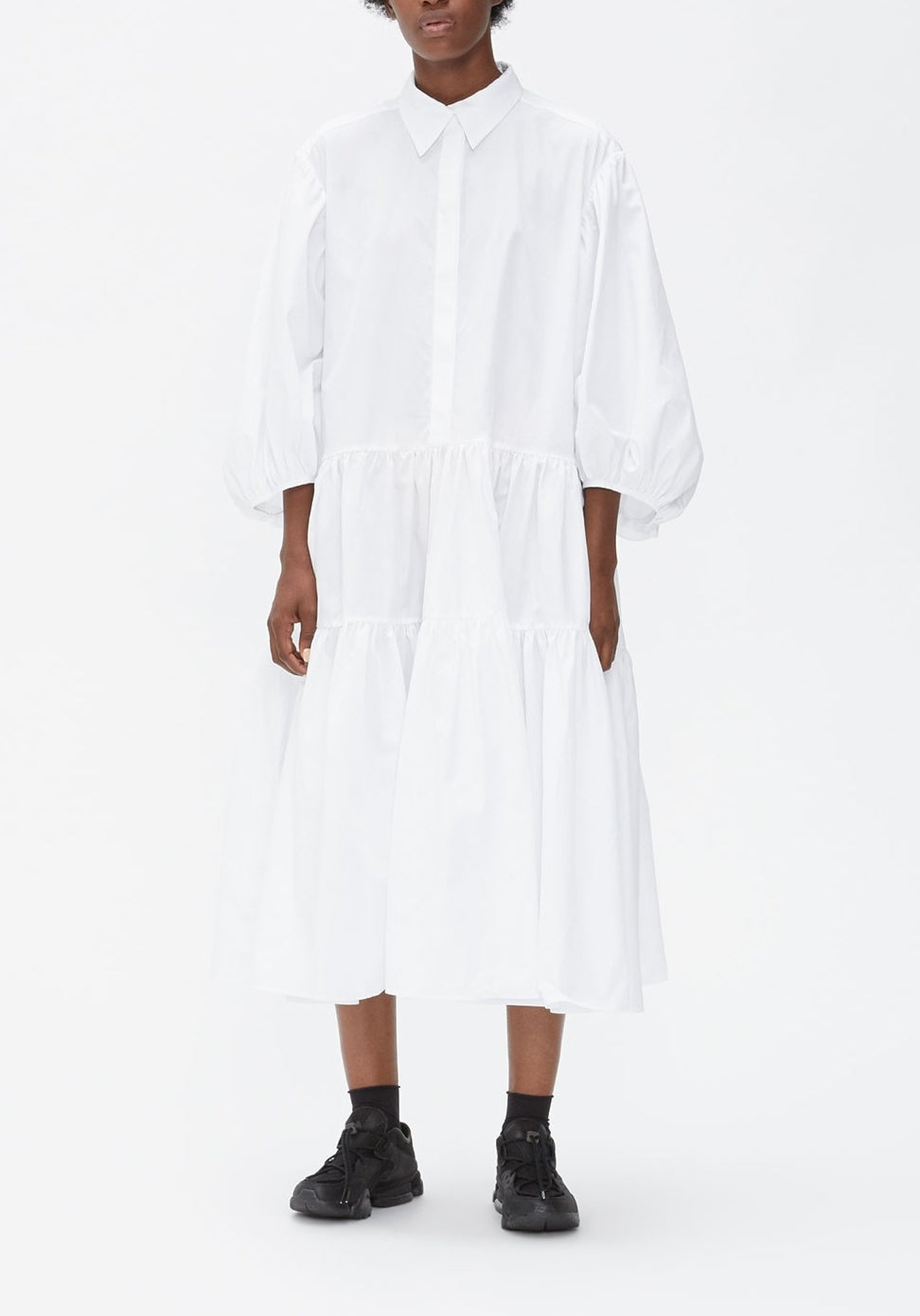 Oversized Button-up Long Dress Shirt Poplin / Pointed collar