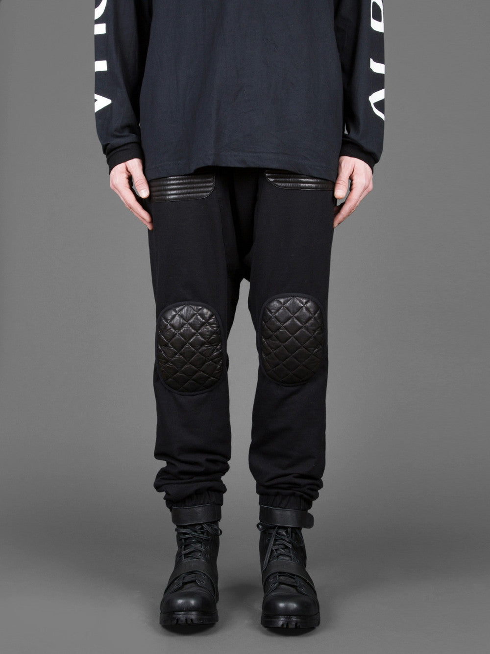 Future Moto Pants With Faux Leather Knee Patches and Two Silver Zip Leather Pocket - Ofelya Boutique