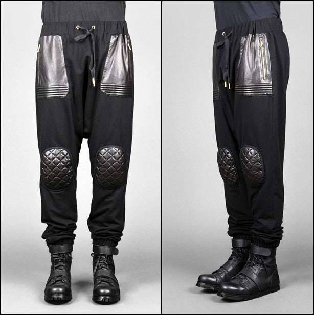 Future Moto Pants With Faux Leather Knee Patches and Two Silver