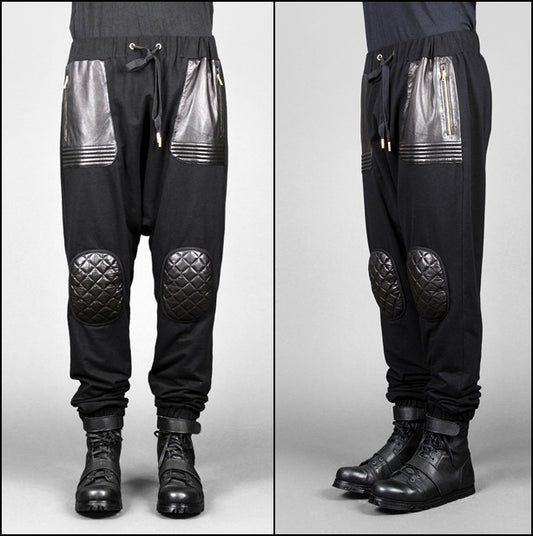 Future Moto Pants With Faux Leather Knee Patches and Two Silver Zip Leather Pocket - Ofelya Boutique
