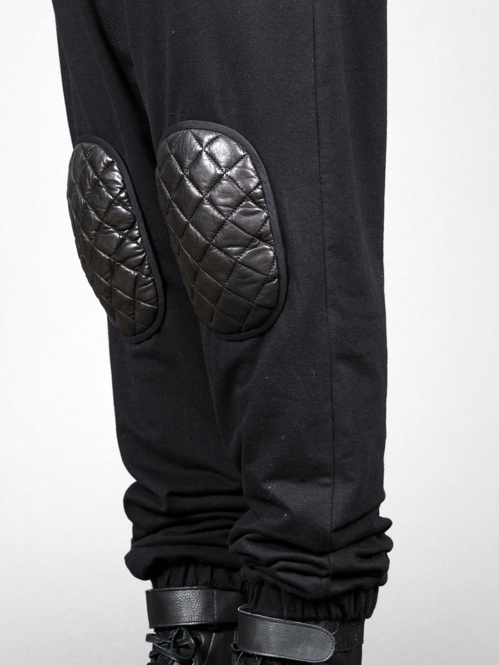 Future Moto Pants With Faux Leather Knee Patches and Two Silver Zip Leather Pocket - Ofelya Boutique