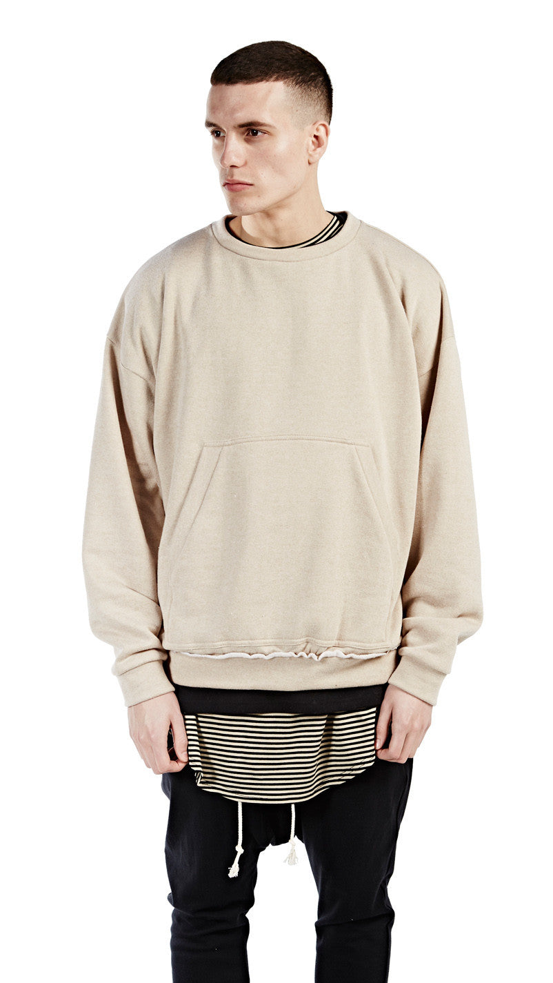 Raw Edge Waistband 80's Sweater  / Oversized Fit / Dropped Shoulder / Rear Neck Badge - Ofelya Boutique