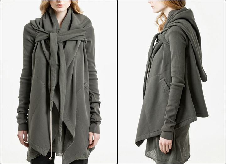 Women Tie-Up Dark Asymmetrical Cut Hoodie - Ofelya Boutique