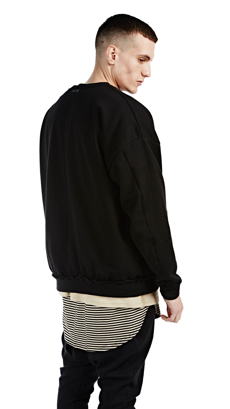 Raw Edge Waistband 80's Sweater  / Oversized Fit / Dropped Shoulder / Rear Neck Badge - Ofelya Boutique