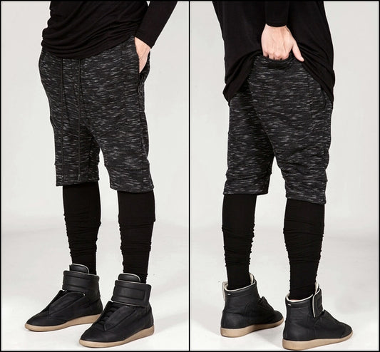 Biker Panelling Shadow Shorts with a Drop Crotch and Tapered Leg - Ofelya Boutique