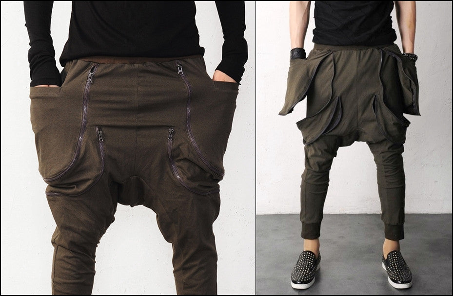 Asymmetric Extravagant Black Loose Casual Drop Crotch Harem Pants -BB205 - Ofelya Boutique