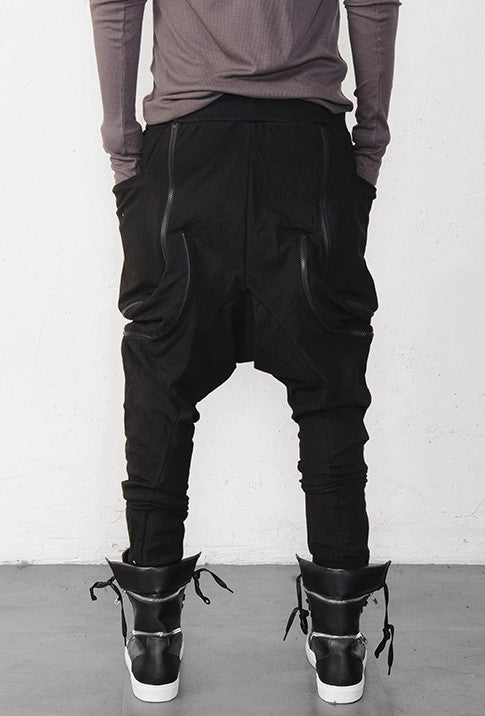 Asymmetric Extravagant Black Loose Casual Drop Crotch Harem Pants -BB205 - Ofelya Boutique
