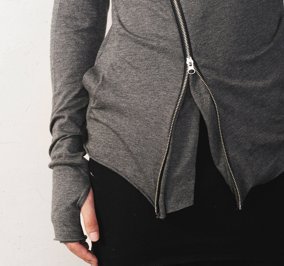 Asymmetric Zipup Hood Jacket Top T-Shirt Voth for men&women - Ofelya Boutique