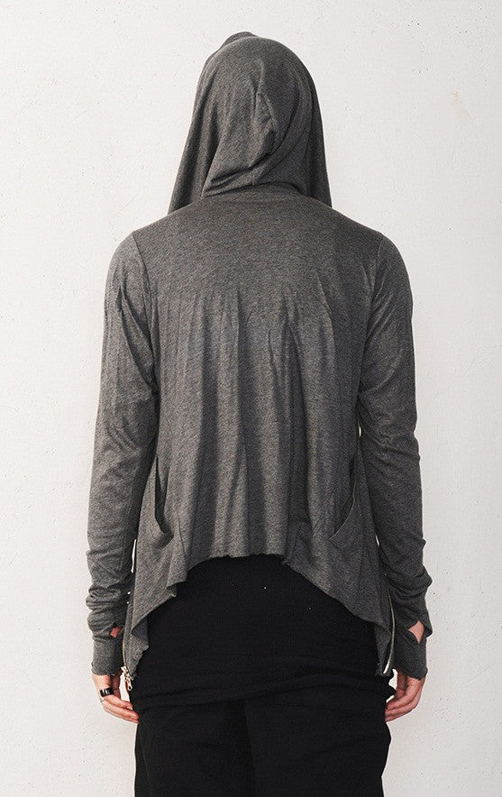 Asymmetric Zipup Hood Jacket Top T-Shirt Voth for men&women - Ofelya Boutique