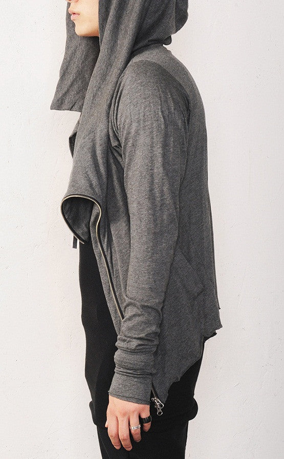 Asymmetric Zipup Hood Jacket Top T-Shirt Voth for men&women - Ofelya Boutique