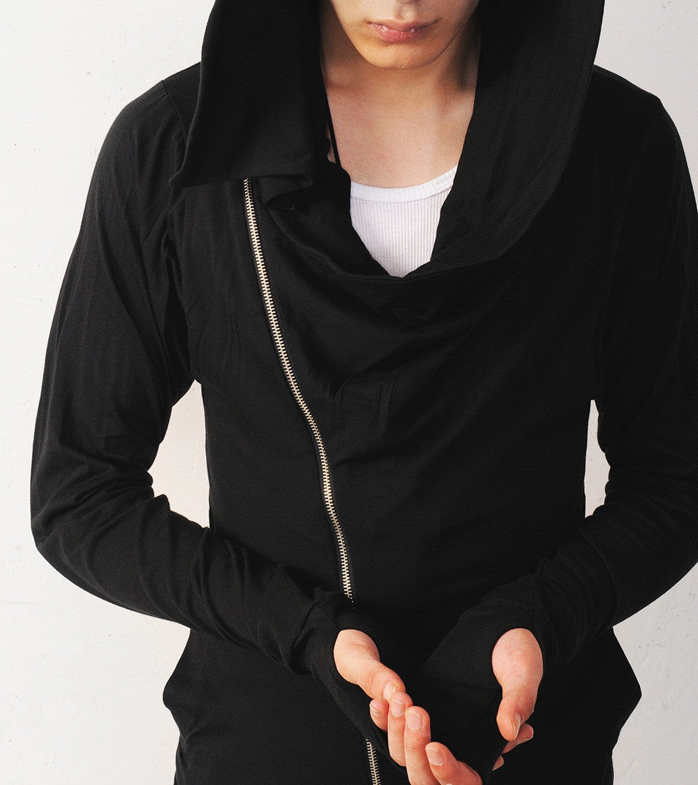 Asymmetric Zipup Hood Jacket Top T-Shirt Voth for men&women - Ofelya Boutique