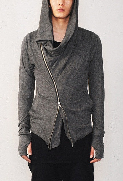 Asymmetric Zipup Hood Jacket Top T-Shirt Voth for men&women - Ofelya Boutique