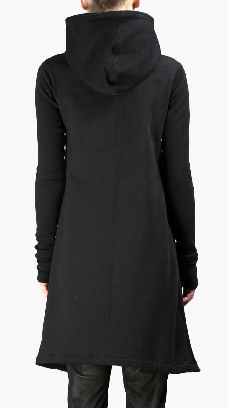 Asymmetric Front Cut // Longline Essential Full Zip Closure // Overlong Rib Sleeve Hoodie-BB121 - Ofelya Boutique