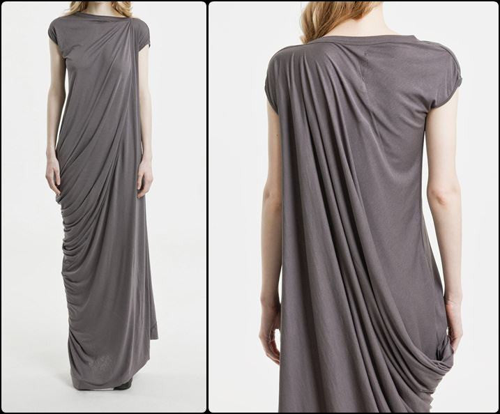 Sleeveless Asymmetrical Draped Nude Silhouette Long Dress - Ofelya Boutique