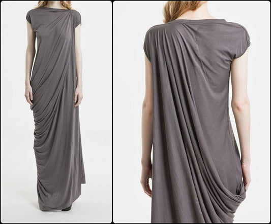 Sleeveless Asymmetrical Draped Nude Silhouette Long Dress - Ofelya Boutique