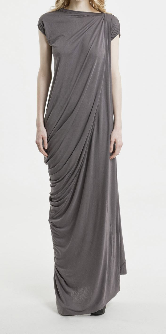 Sleeveless Asymmetrical Draped Nude Silhouette Long Dress - Ofelya Boutique